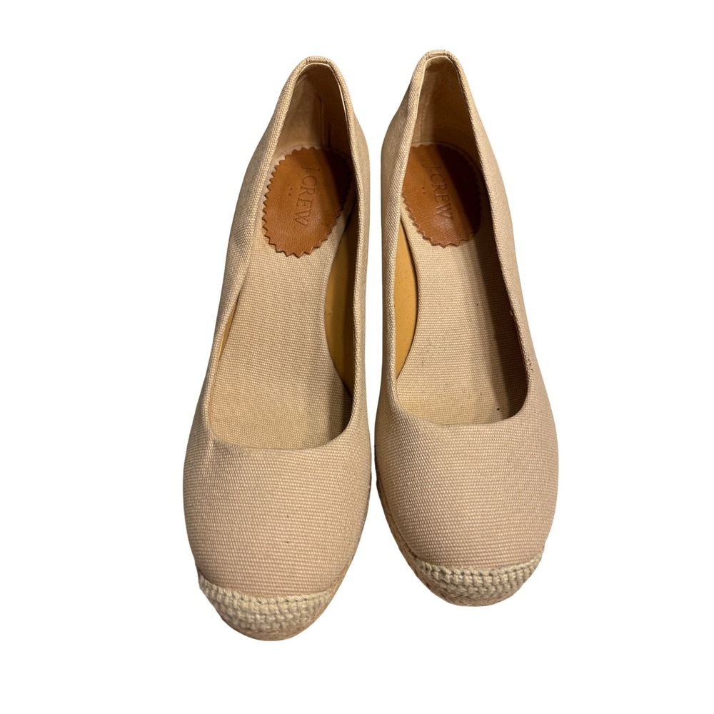J.Crew Womens Tan Canvas Espadrille Wedge Pumps‎ Shoes Beige Size 8.5